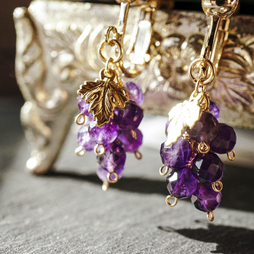 14KGF きらめくぶどうのイヤリング/ピアス::アメジスト イヤリング