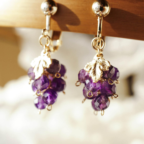 14KGF きらめくぶどうのイヤリング/ピアス::アメジスト イヤリング