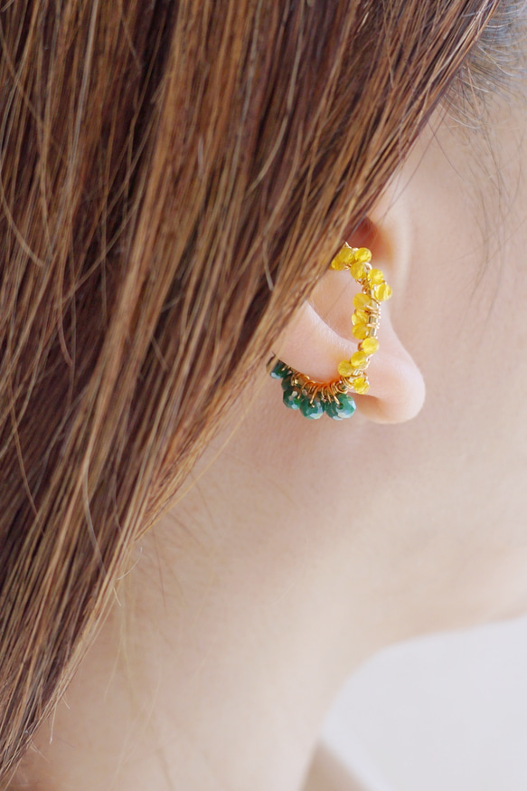 イヤーカフ コーデセット「Mimosa+drop」天然石　カルセドニー　パール　 5枚目の画像