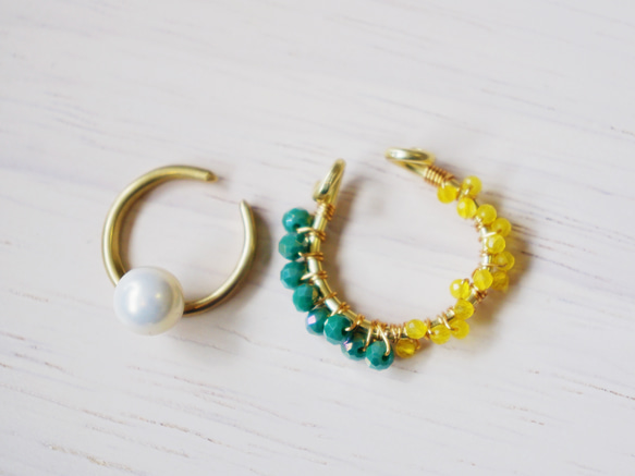 イヤーカフ コーデセット「Mimosa+drop」天然石　カルセドニー　パール　 3枚目の画像