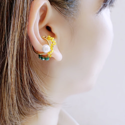 イヤーカフ コーデセット「Mimosa+drop」天然石　カルセドニー　パール　 1枚目の画像