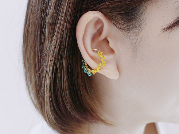 イヤーカフ コーデセット「Mimosa+drop」天然石　カルセドニー　パール　 4枚目の画像