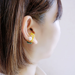 イヤーカフ コーデセット「Mimosa+drop」天然石　カルセドニー　パール　 2枚目の画像