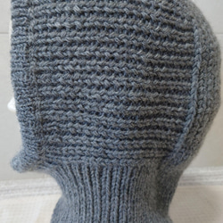 【即納】バラクラバフード付きネックウォーマウール１００％リブ編み多めの手編み帽子スノーボードスキー 4枚目の画像