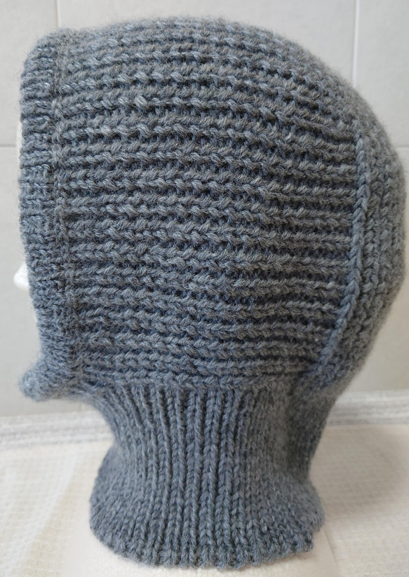 【即納】バラクラバフード付きネックウォーマウール１００％リブ編み多めの手編み帽子スノーボードスキー 4枚目の画像