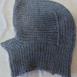 【即納】バラクラバフード付きネックウォーマウール１００％リブ編み多めの手編み帽子スノーボードスキー 6枚目の画像