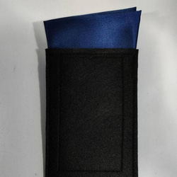 メンズポケットチーフ　ネイビー濃紺光沢サテン3点セット 3枚目の画像