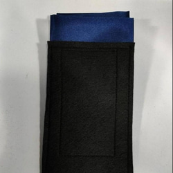 メンズポケットチーフ　ネイビー濃紺光沢サテン3点セット 4枚目の画像