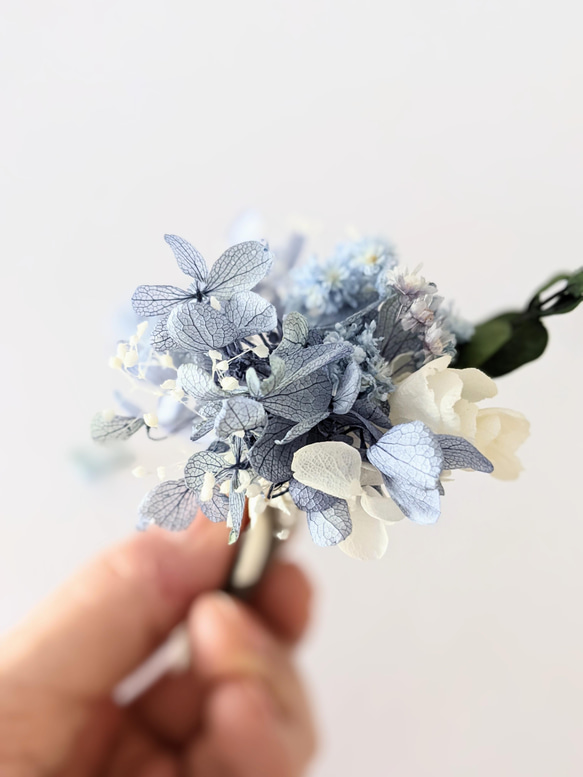 涼しげのミニスワッグとプチブーケ　フレッジリボン　花束　ブルーライム　くすみカラー　涼しげ 10枚目の画像