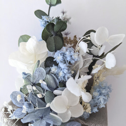 涼しげのミニスワッグとプチブーケ　フレッジリボン　花束　ブルーライム　くすみカラー　涼しげ 4枚目の画像