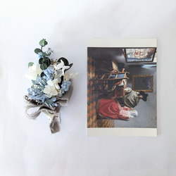 涼しげのミニスワッグとプチブーケ　フレッジリボン　花束　ブルーライム　くすみカラー　涼しげ 6枚目の画像