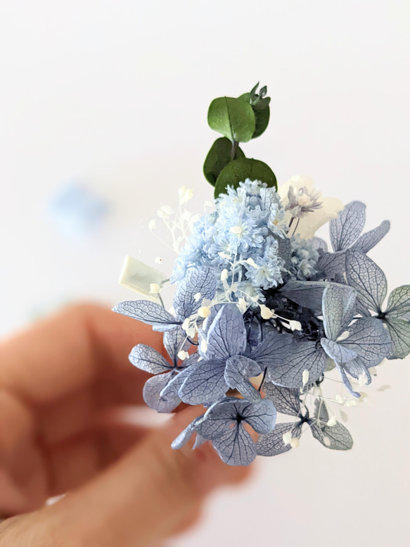 涼しげのミニスワッグとプチブーケ　フレッジリボン　花束　ブルーライム　くすみカラー　涼しげ 9枚目の画像