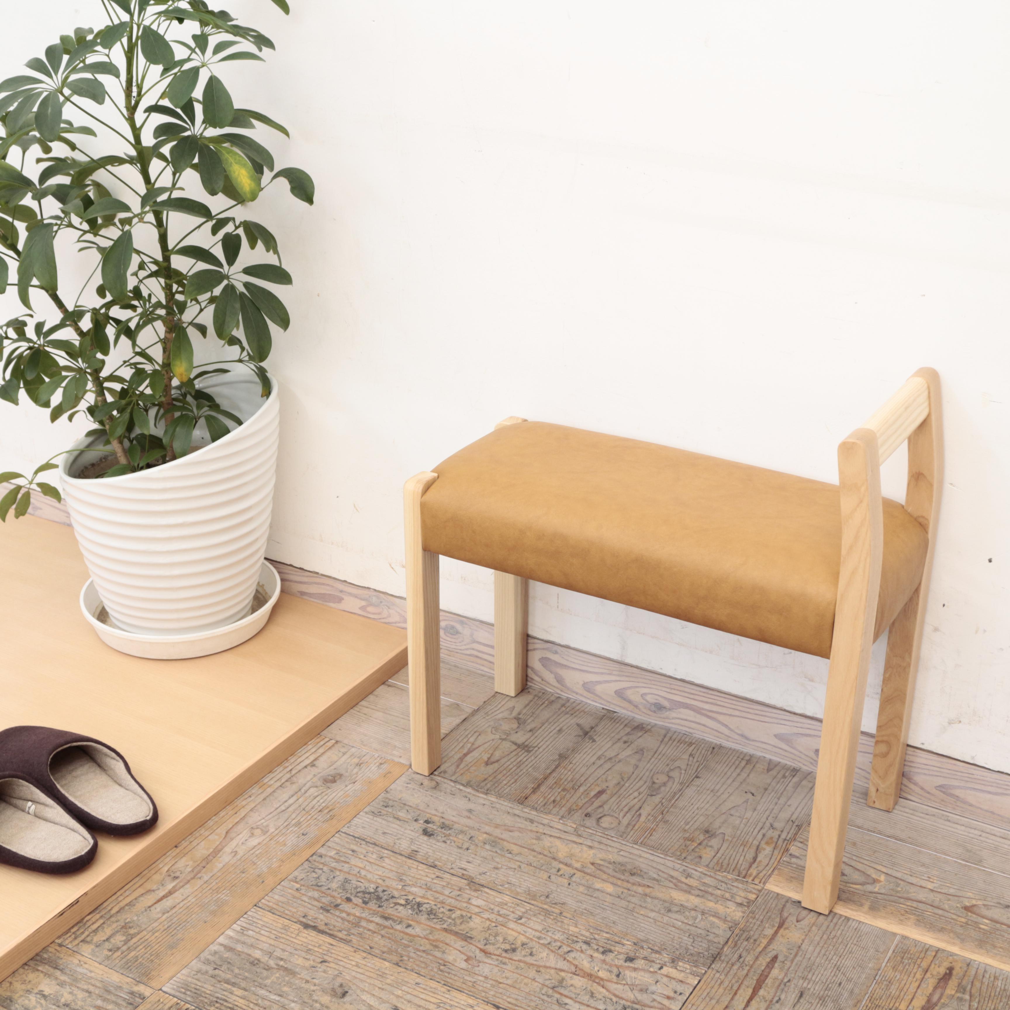 玄関スツール サイドアーム W540 (NA×合成皮革キャメル Ba-01）