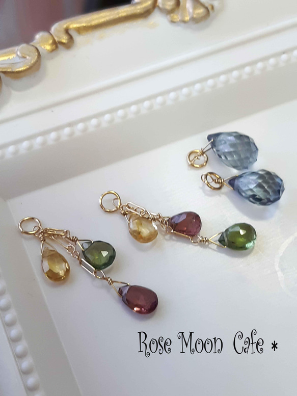 ピアスチャームセット♪宝石質ミスティッククォーツジルコンガーネット