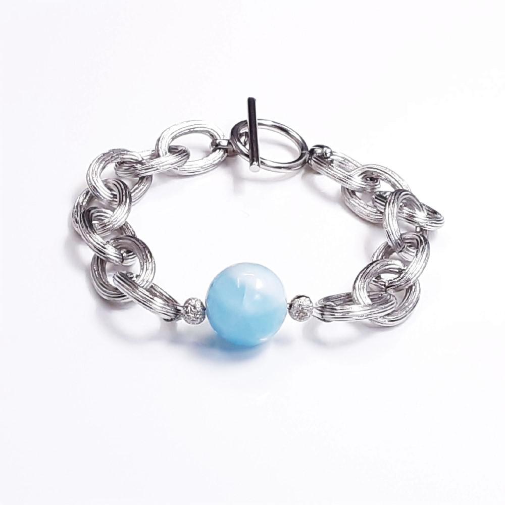 大粒13mmのラリマーが美しい♪きらきら輝く10ミリ幅のあずきチェーンのマンテルブレスレット オシャレプレゼント