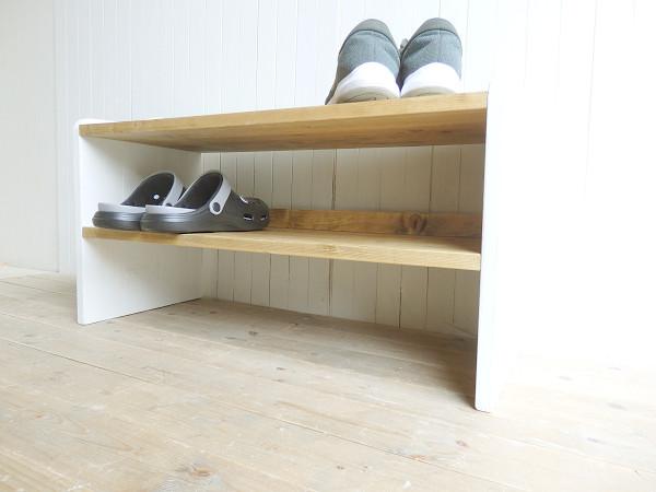 ※送料がかなり安くなりました！★オーダー可！●2段シューズラック●シャビーホワイト天然木●受注製作