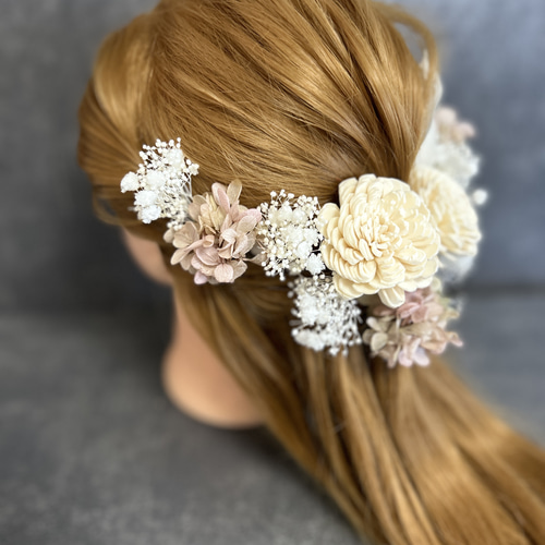 ヘッドドレス 髪飾り 結婚式 成人式 ソーラーローズ 白薔薇 ヘア