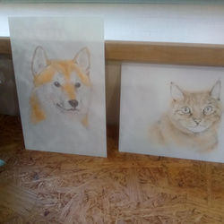 [送料無料]     犬と猫　手描きポストカード　インテリアカード 2枚目の画像