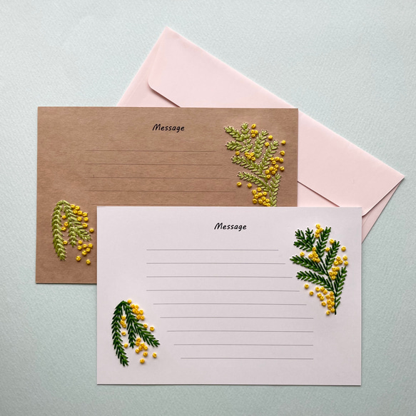 ♡ミモザ・アカシアの花♡メッセージカード♡紙刺繍♡バースデーカード