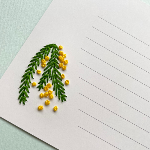 ♡ミモザ・アカシアの花♡メッセージカード♡紙刺繍♡バースデーカード