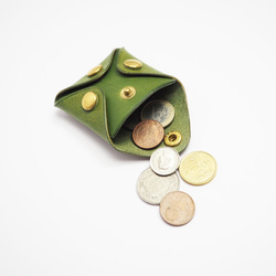 四つボタンコインケース グリーン　イタリアンレザー　ハンドメイド革小物 5枚目の画像