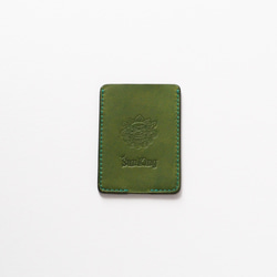 ICカードケース グリーン　イタリアンレザー　ハンドメイド革小物 1枚目の画像