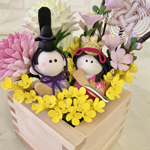 クレイのミニミニお雛様アレンジ 升 ひな人形・雛飾り Clay art AYA