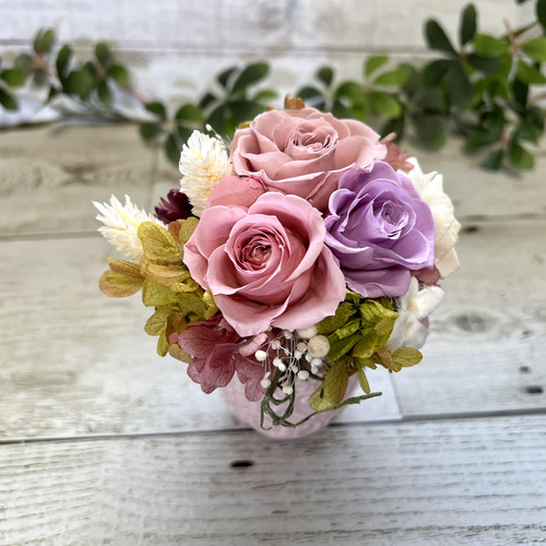 プリザーブドフラワーアレンジ くすみピンク＆スイートライラック