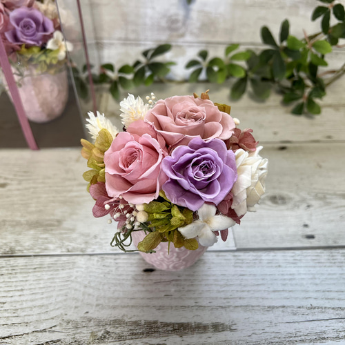 プリザーブドフラワーアレンジ くすみピンク＆スイートライラック