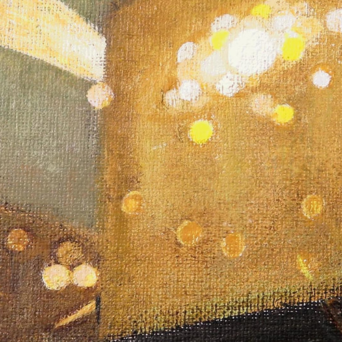 原画☆幸せな夕暮れ☆アクリル画・キャンバス 玉ボケ 街の灯り