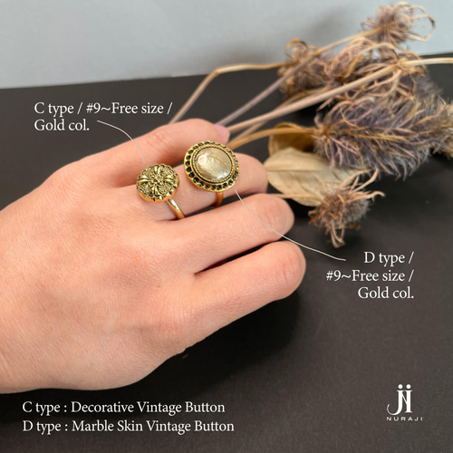 1点ものヴィンテージボタンリング指輪CD【Vintage Button Ring