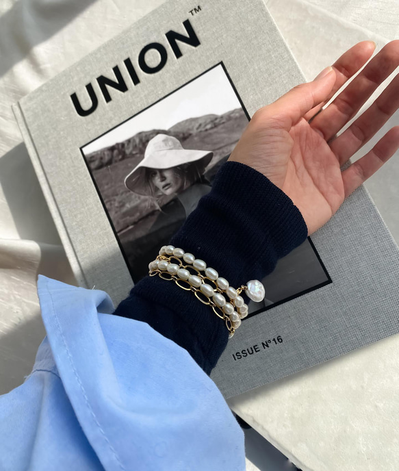 珍珠橢圓鏈五向項鍊（低致敏性） 第4張的照片