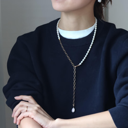 珍珠橢圓鏈五向項鍊（低致敏性） 第10張的照片