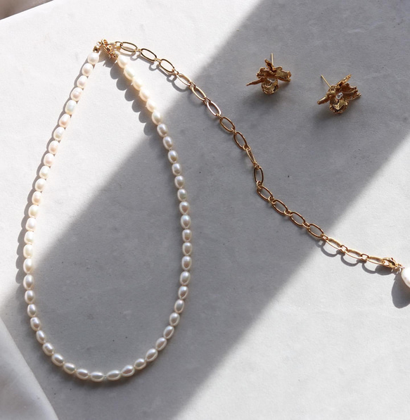 珍珠橢圓鏈五向項鍊（低致敏性） 第17張的照片