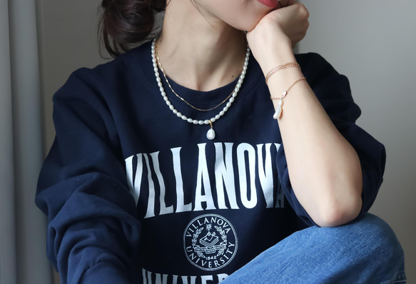 珍珠橢圓鏈五向項鍊（低致敏性） 第1張的照片