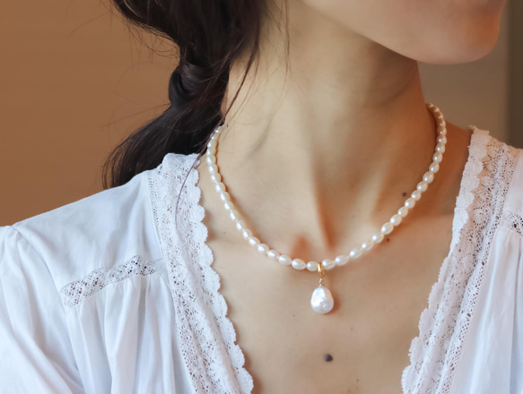 珍珠橢圓鏈五向項鍊（低致敏性） 第15張的照片