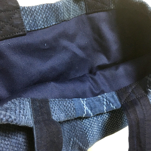 【A5対応】【散歩用】藍染刺し子剣道着リメイク ミニトートバッグ 16 6枚目の画像