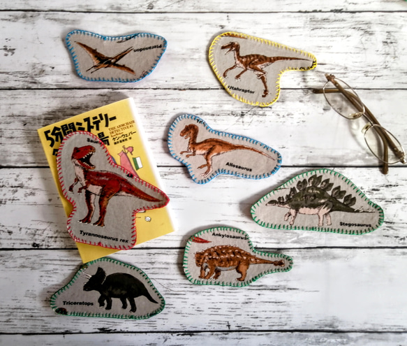 恐竜シリーズ　プテラノドンのしおり　ブックマーク　フェルト　手縫いの刺繍　 7枚目の画像