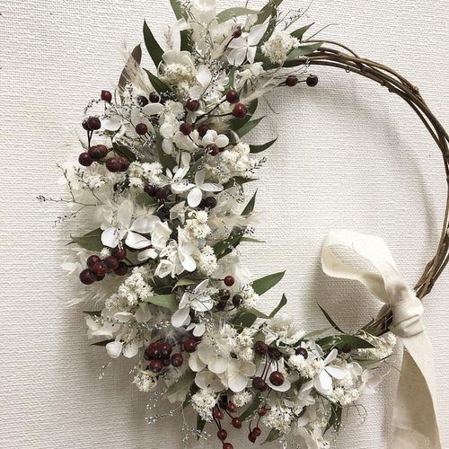 Natural＊野薔薇の実とホワイトリース＊ドライフラワーリース