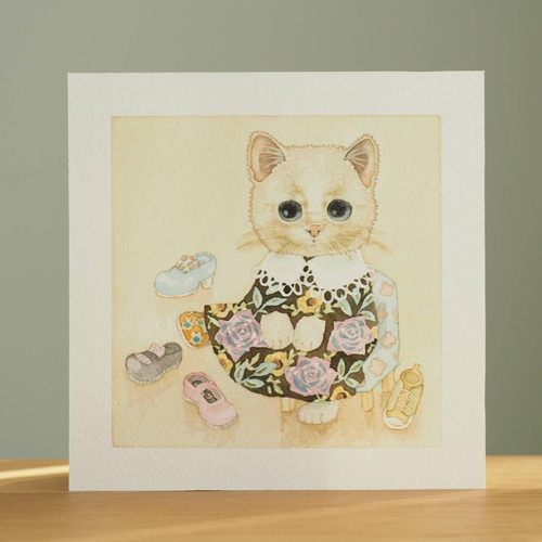 春色新作2022 白猫と靴と 「 やっぱり最初の靴かしら 」 絵画