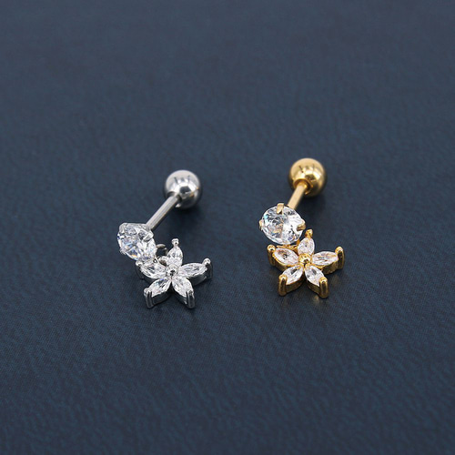 フラワー ボディピアス 揺れる 花 ステンレス ジルコニア 軟骨 20G 18G