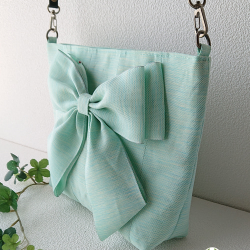 気分でアレンジ】畳縁・替えリボン付ショルダーバッグ（雅・ミント