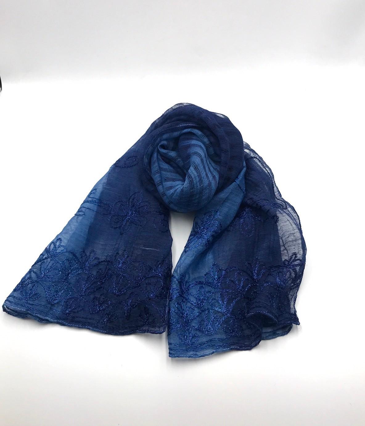手織り 厚手 両面刺繍 手刺繍 ストール 藍染
