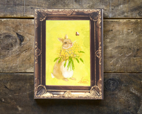 原画　うさぎ画 アクリル絵画【 おひさまの はなうさぎ 】 3c353b5e3ed7025e2043994e030dab