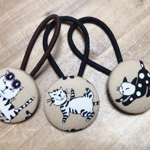 くるみボタン☆ヘアゴム☆髪ゴム☆3個セット☆猫柄☆お返しに