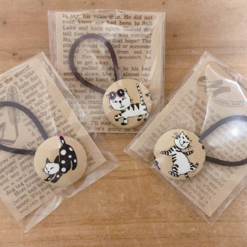 くるみボタン☆ヘアゴム☆髪ゴム☆3個セット☆猫柄☆お返しに