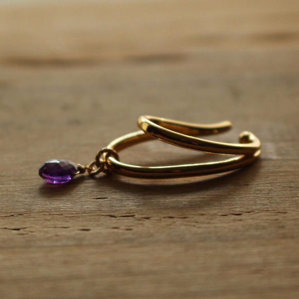 二月生日石，紫水晶（寶石級梨形）耳骨夾 第1張的照片