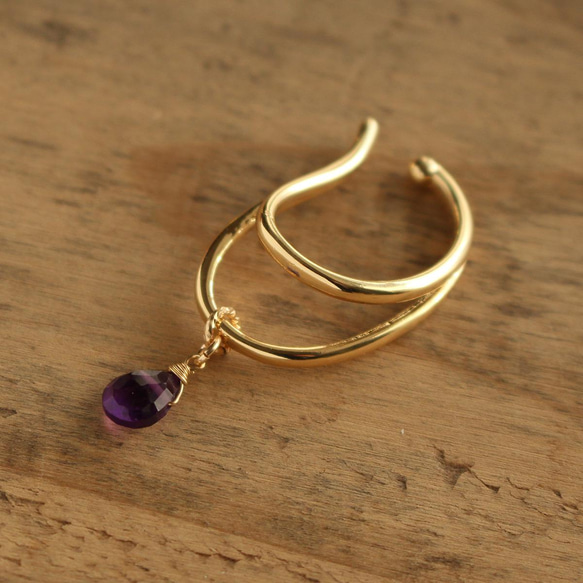二月生日石，紫水晶（寶石級梨形）耳骨夾 第3張的照片