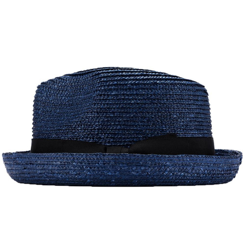 マレク Marek 麦わら帽子 つば短 中折れ ネイビー ブラックリボン 59cm