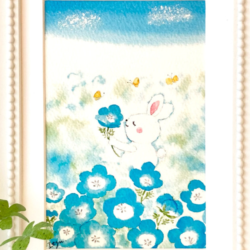 原画、キャンバス「イースターうさぎ」緑　－かわいい絵 原画、キャンバス「イースターうさぎ」緑 －かわいい絵 うさぎ